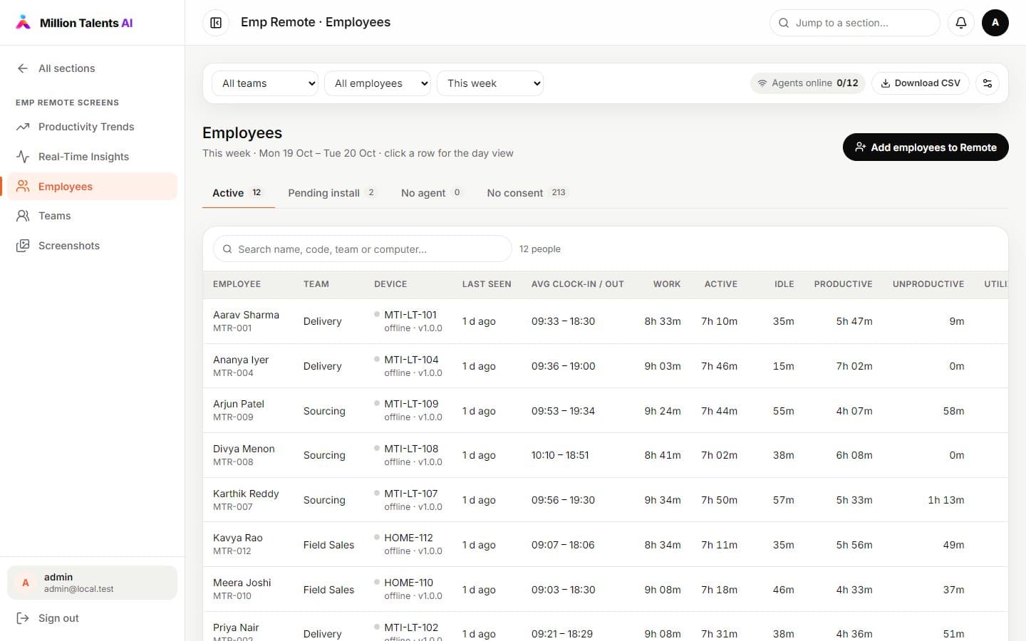 Remote employees with install and consent status